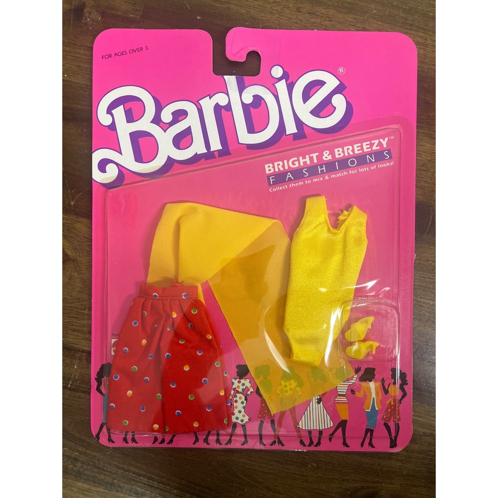 Vintage 1987 Barbie Bright & Breezy Fashions 4527 Red Polka Dot Skirt Yellow Set